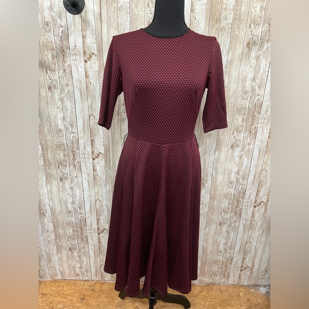 Danny & Nicole Red A-Line Midi Dress Mock Neck